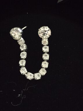 Rare Crystal Rhinestone Double Lapel Pin - Clear Silver